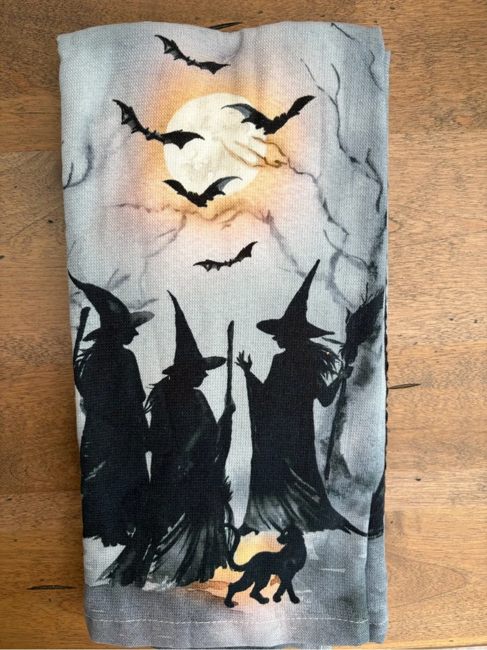 Halloween Towels 3 Witches Moonlight Sky Black Cat 3 pk NWT